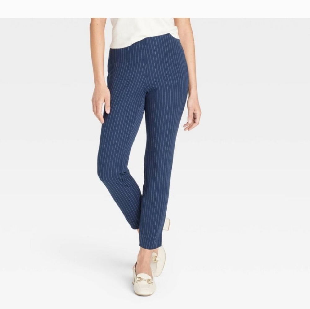 CLEARANCE A New Day High Rise Skinny Ankle Stretch Fit Pants Navy With Pinstripe